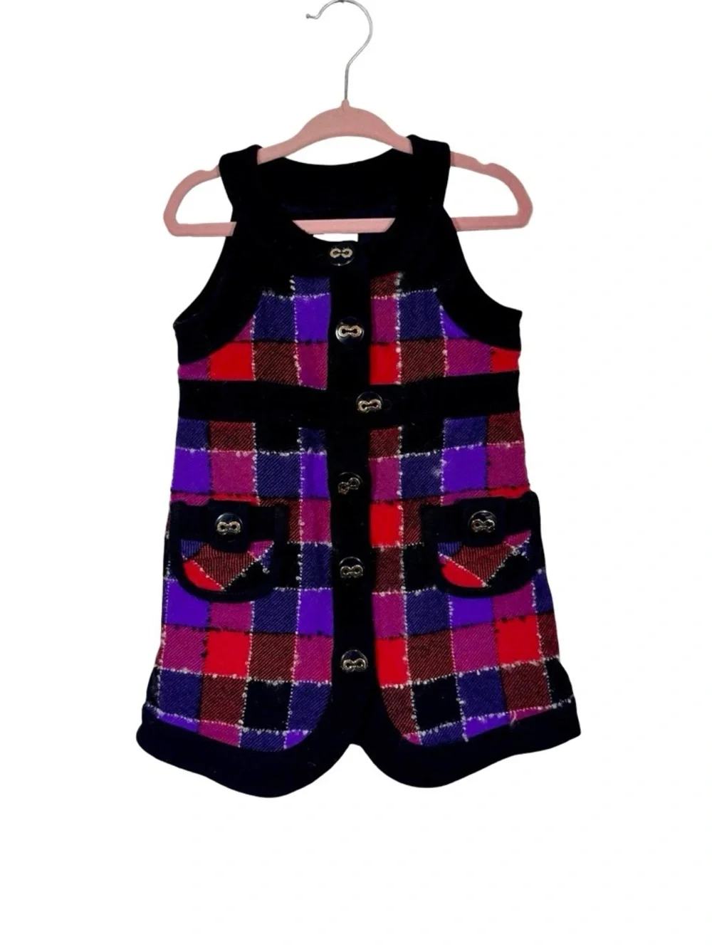 Milly Minis Boucle Wool Mohair Windowpane Check Dress